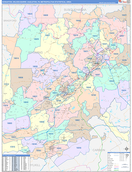 Scranton-Wilkes-Barre-Hazleton Metro Area Wall Map